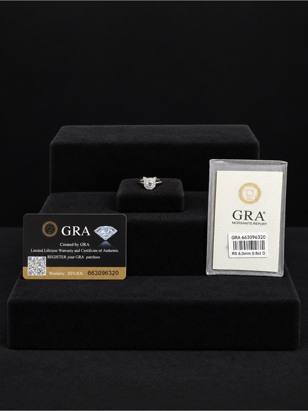 GRA Certified 0.8CT Moissanite Cat Ring